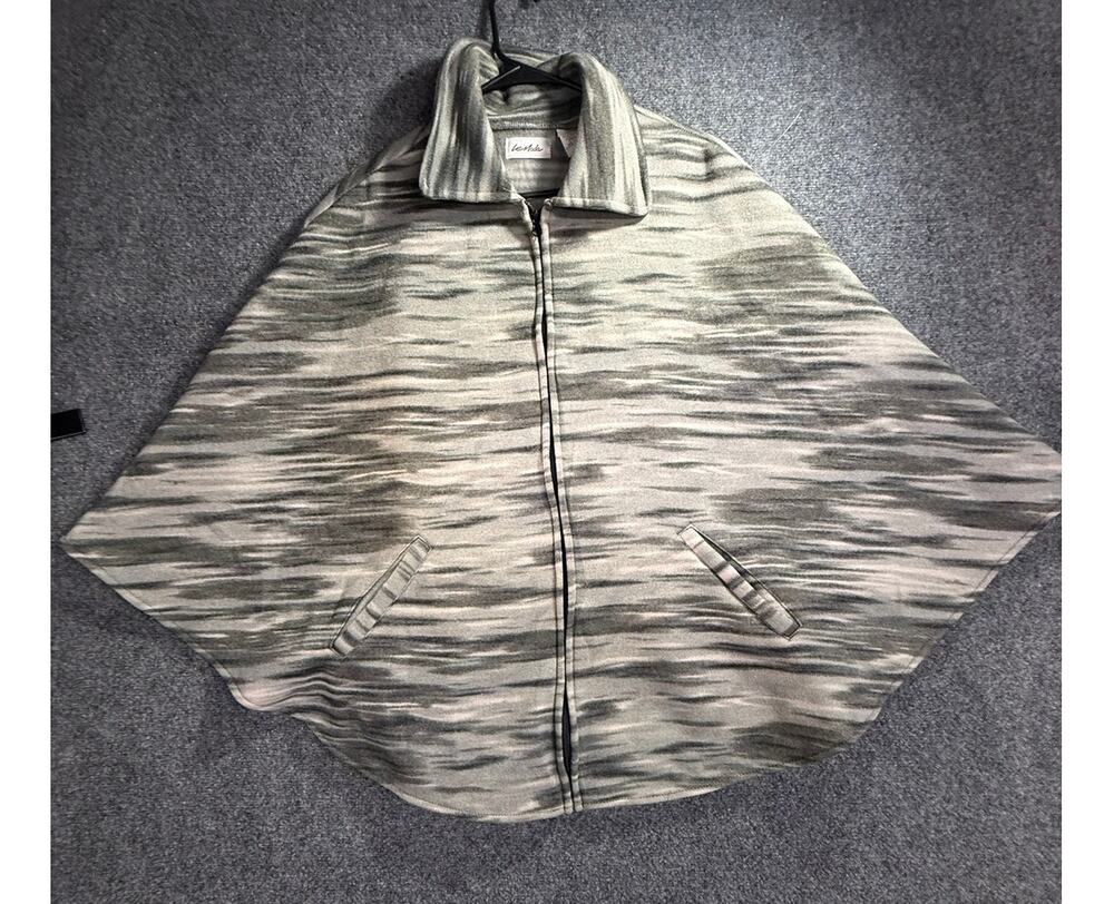 Le Moda Women's Gray Space Dye Full Zip Fleece Poncho Cape Coat One Size